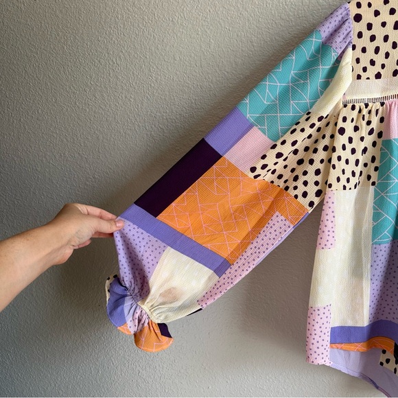 Fate Do Your Best Lavender Purple Abstract Patchwork Blouse Women’s Size Small - Picture 4 of 11